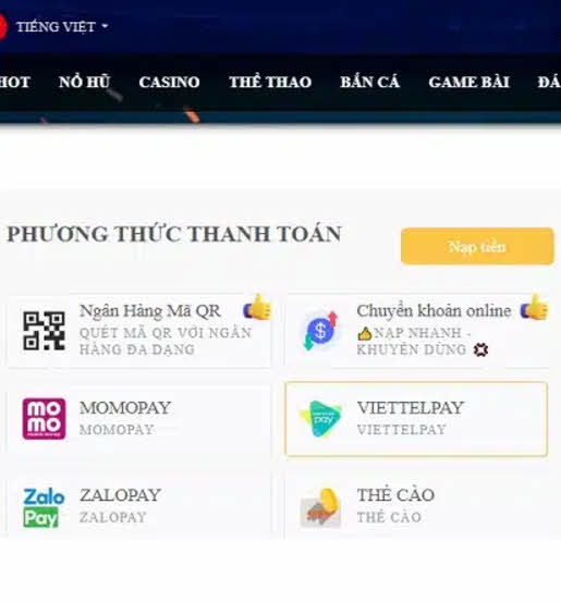Tổng hợp các phương thức nạp tiền Pg88